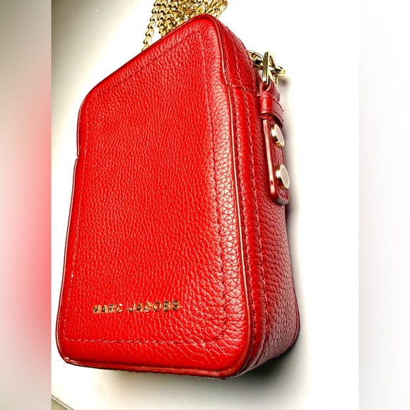 Marc Jacobs North South Crossbody Bag Savvy Red Pebbled Leather Gold Chain - Picture 4 of 8